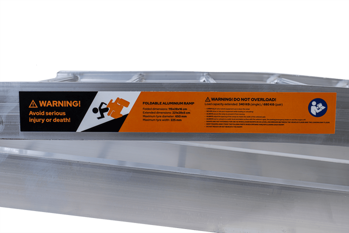 UNITRAILER ALR002 сгъваема алуминиева рампа за ремарке 221 см 340 кг с колан